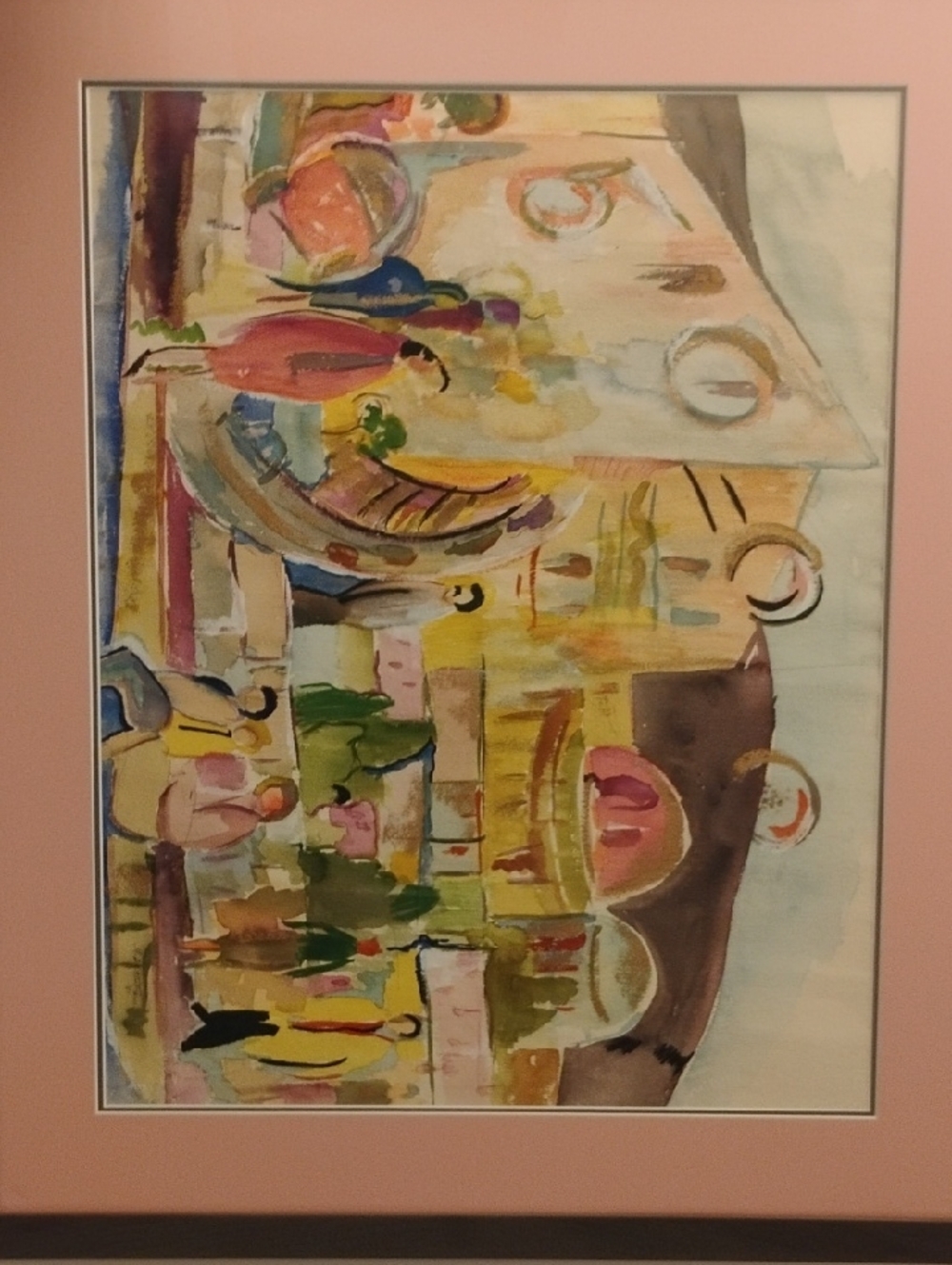 Abstract Watercolor Market Scene Wall Art - Pink